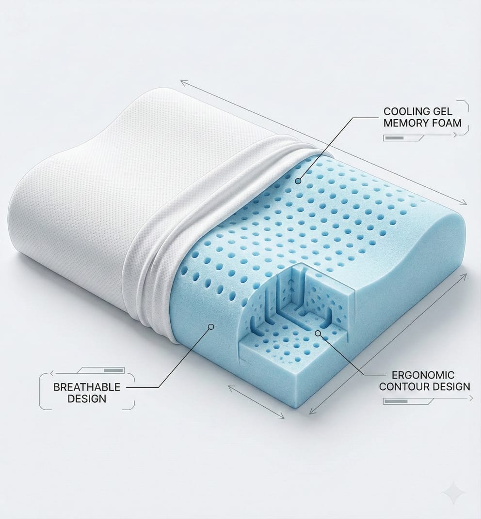 Fridup Standard Gel Memory Foam Contour Pillow