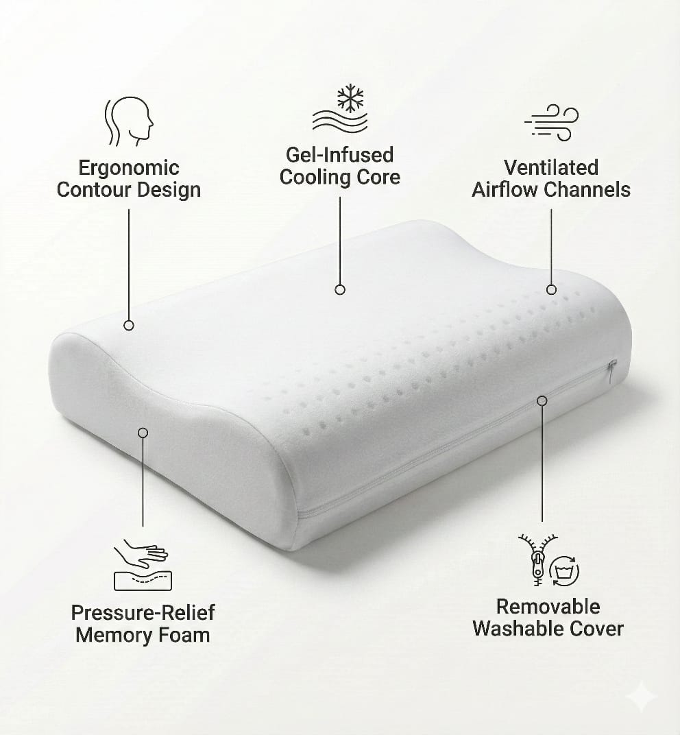 Fridup Standard Gel Memory Foam Contour Pillow