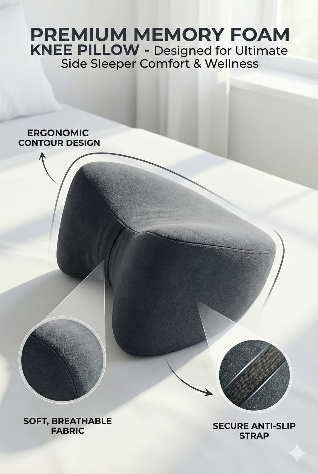 Fridup Knee Pillow - Ergonomic Memory Foam for Side Sleepers