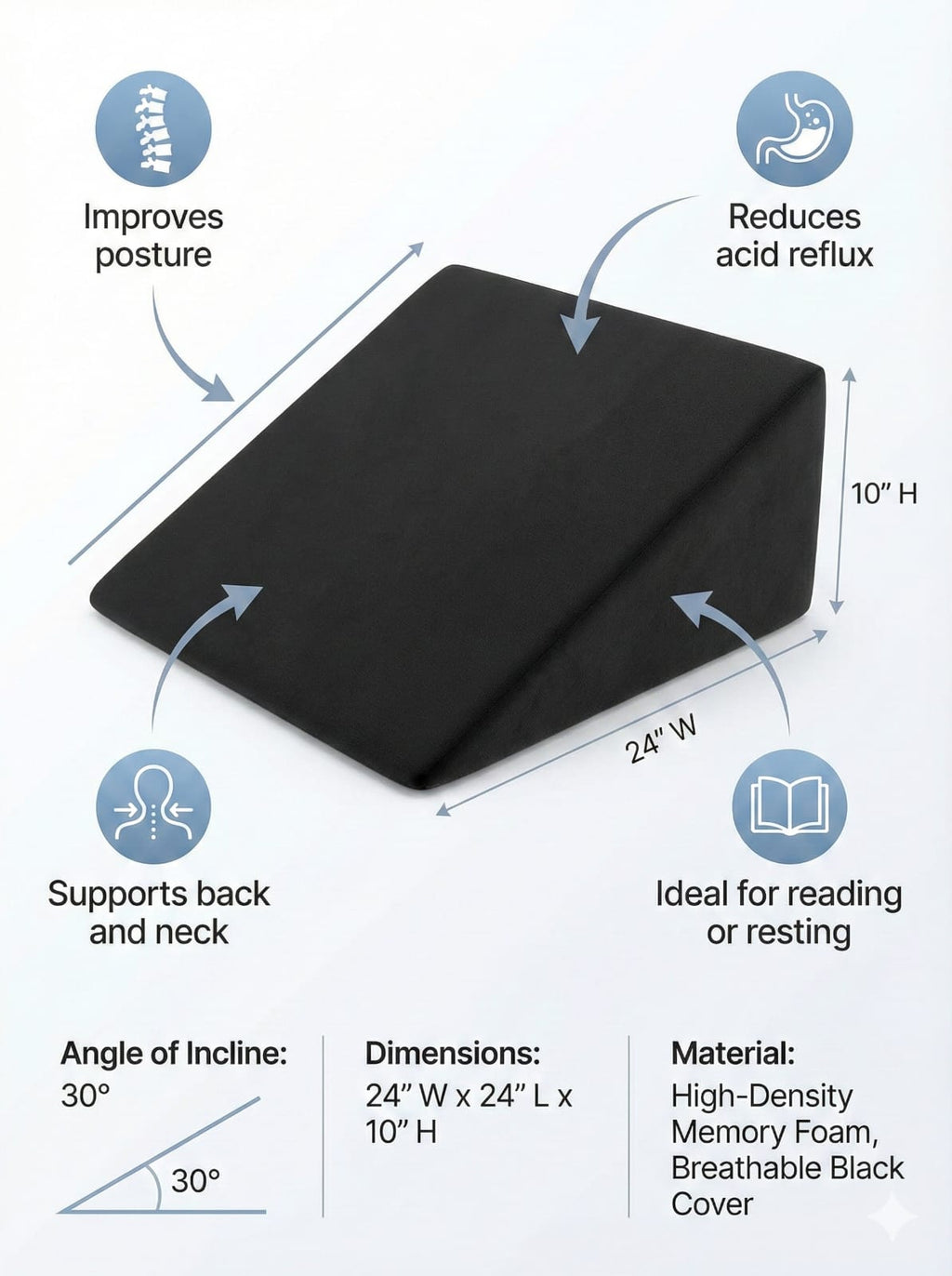 Fridup Bed Wedge Pillow Black