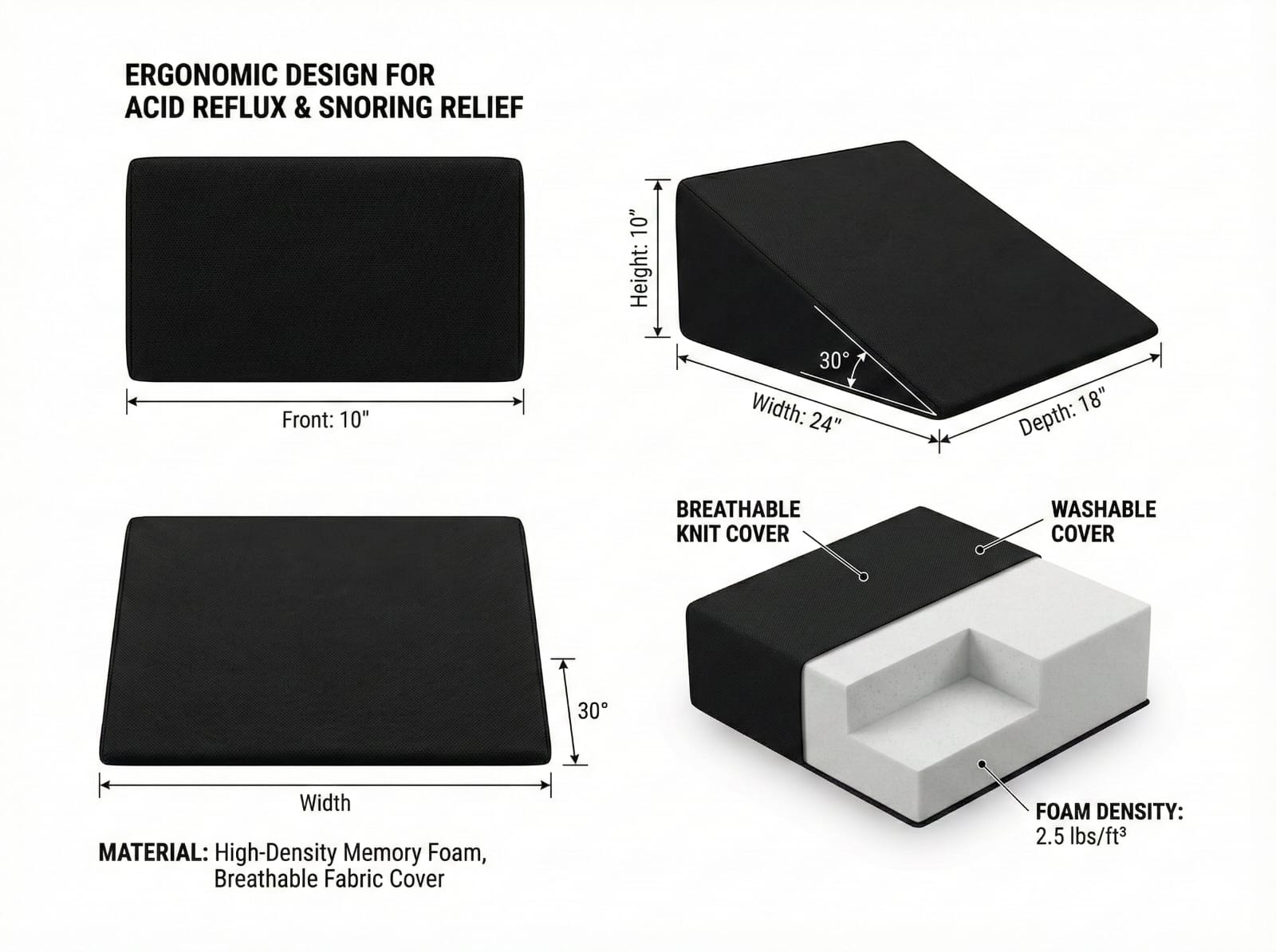 Fridup Bed Wedge Pillow Black