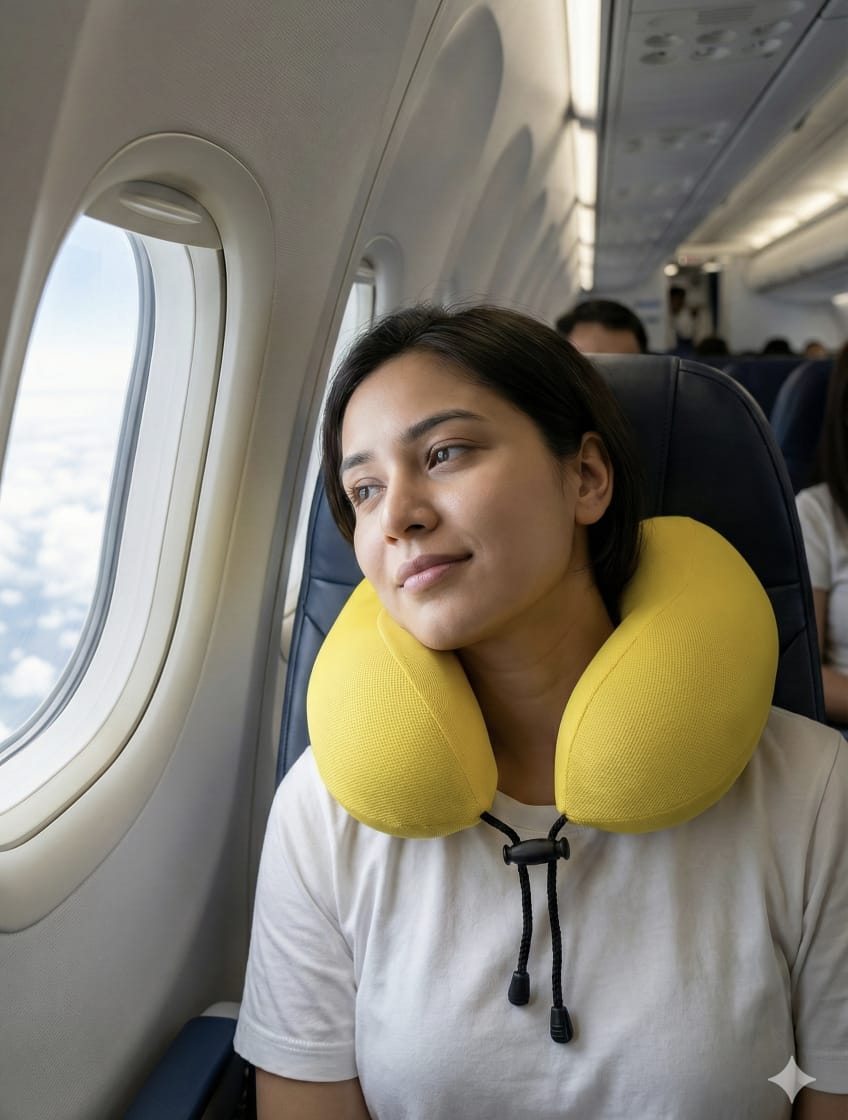 Travel Neck Pillow Yellow – Memory Foam Support for Flights & Road Trips