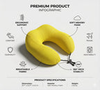 Travel Neck Pillow Yellow – Memory Foam Support for Flights & Road Trips