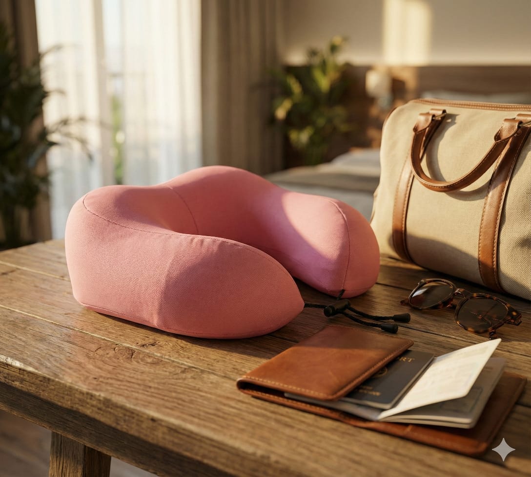 Travel Neck Pillow Pink – Memory Foam Support for Flights & Road Trips