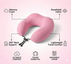 Travel Neck Pillow Pink – Memory Foam Support for Flights & Road Trips