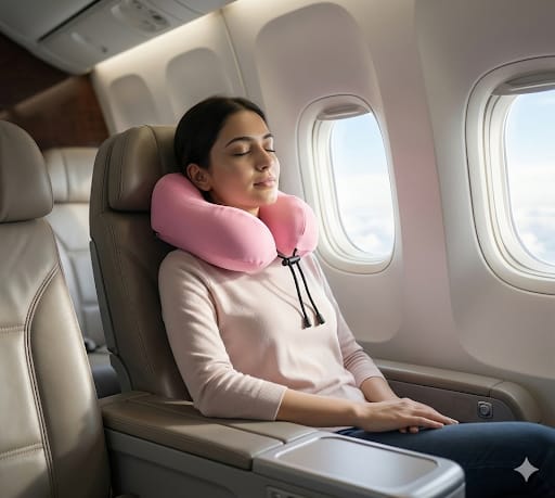 Travel Neck Pillow Pink – Memory Foam Support for Flights & Road Trips