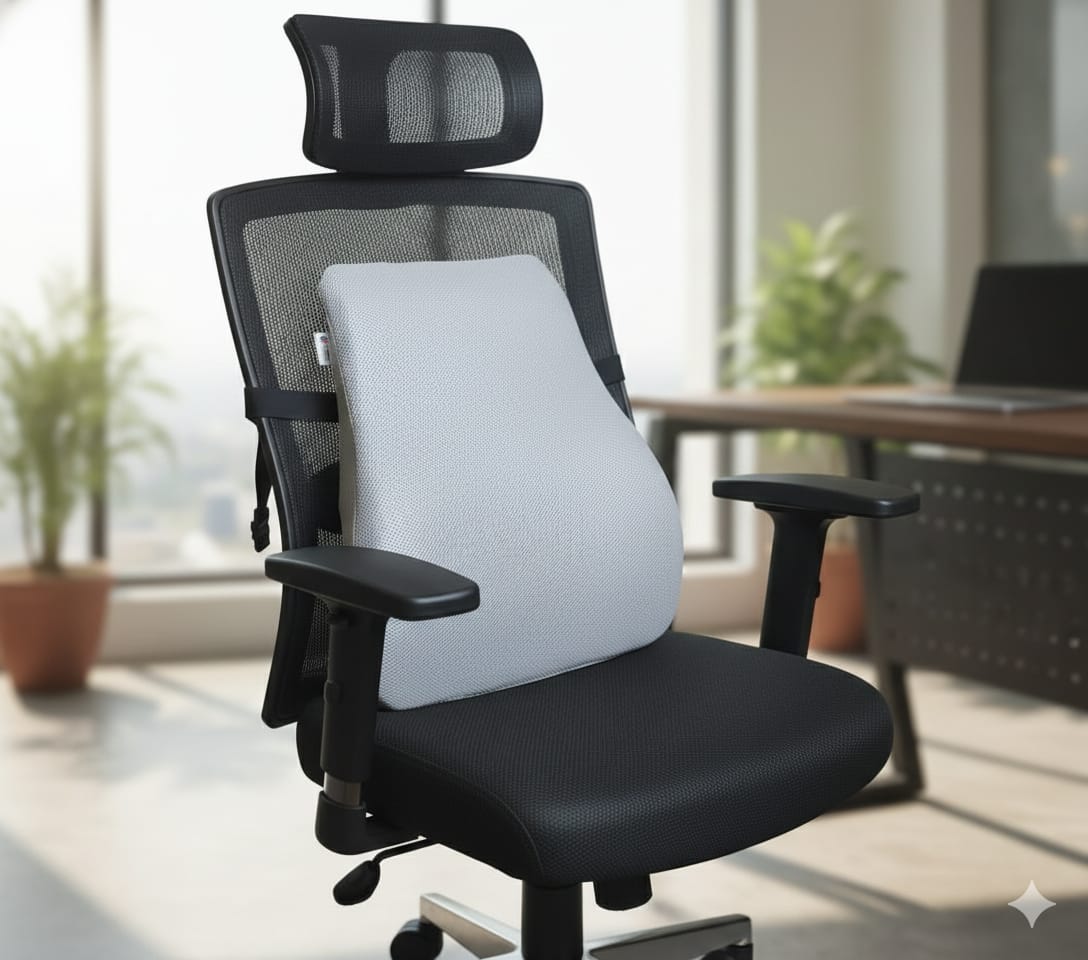 Chair Backrest Cushion Grey – Lumbar Support for Office & Home